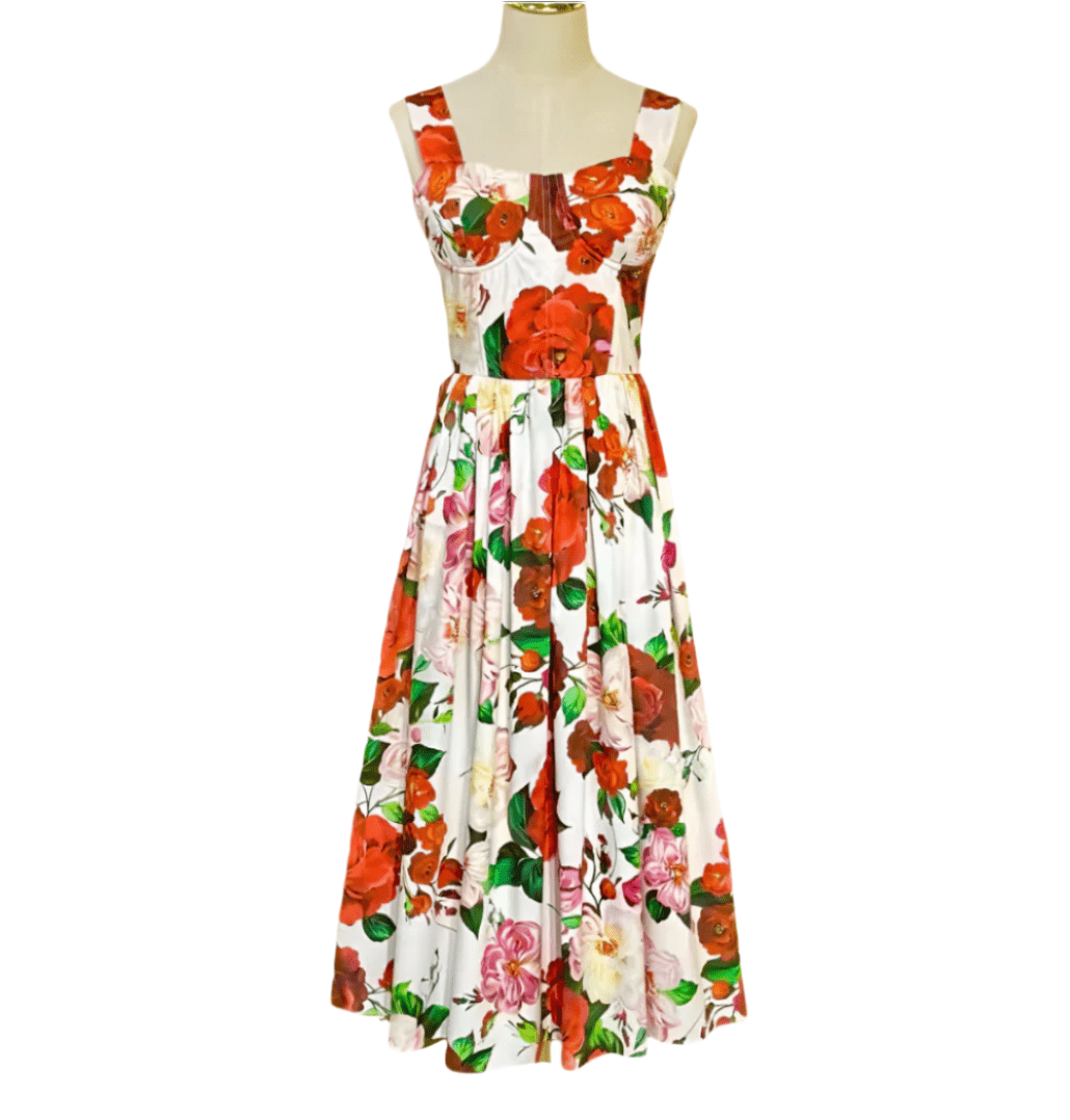 Sicily Roses push up 100% cotton summer pleated dress - Dress By Vicky