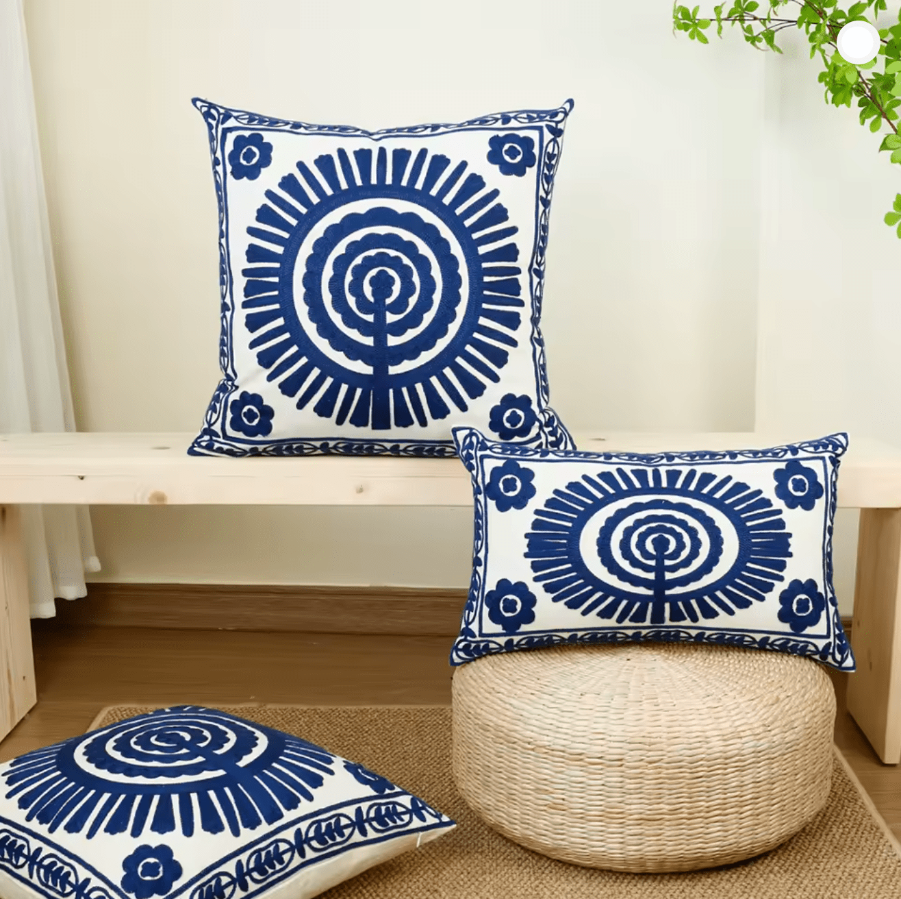 Tree Of Life blue embroidered cushion pillowcase - Dress By Vicky
