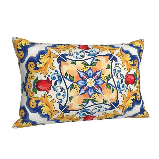 Yellow & Blue canvas porcelain majolica print cushion pillowcase - Dress By Vicky