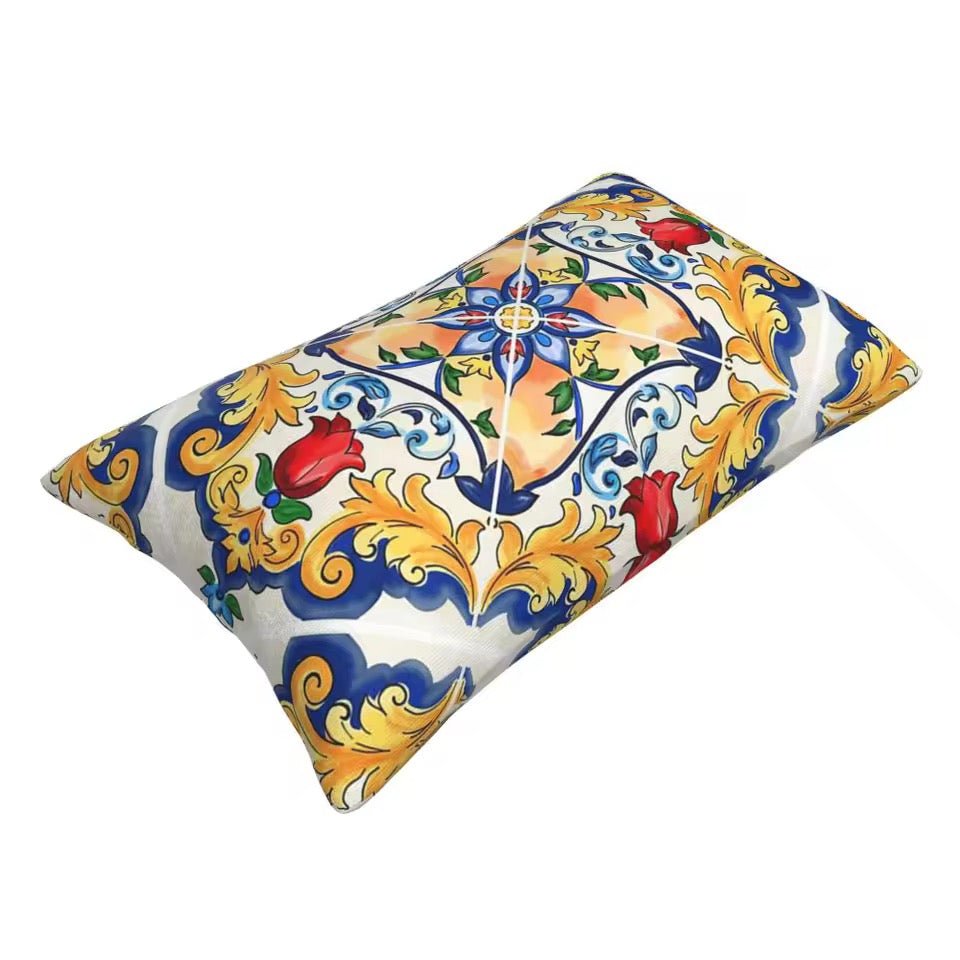 Yellow & Blue canvas porcelain majolica print cushion pillowcase - Dress By Vicky