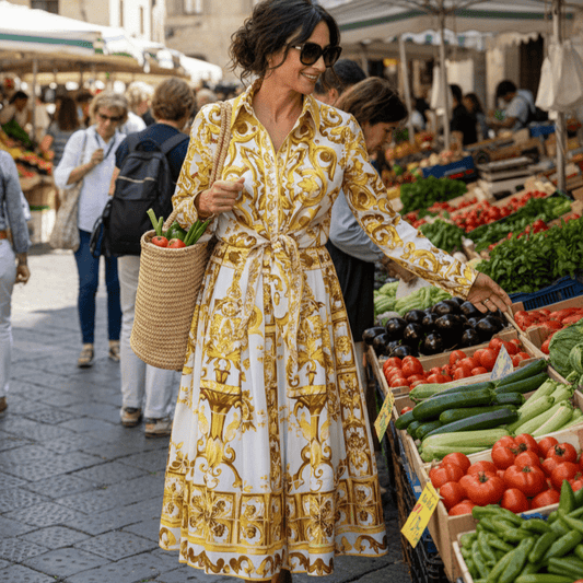 Yellow Majolica porcelain print 100% cotton midi skirt - Dress By Vicky