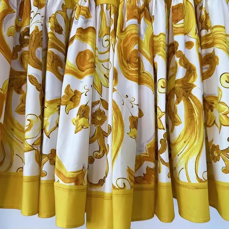 Yellow Majolica porcelain print 100% cotton mini skirt - Dress By Vicky
