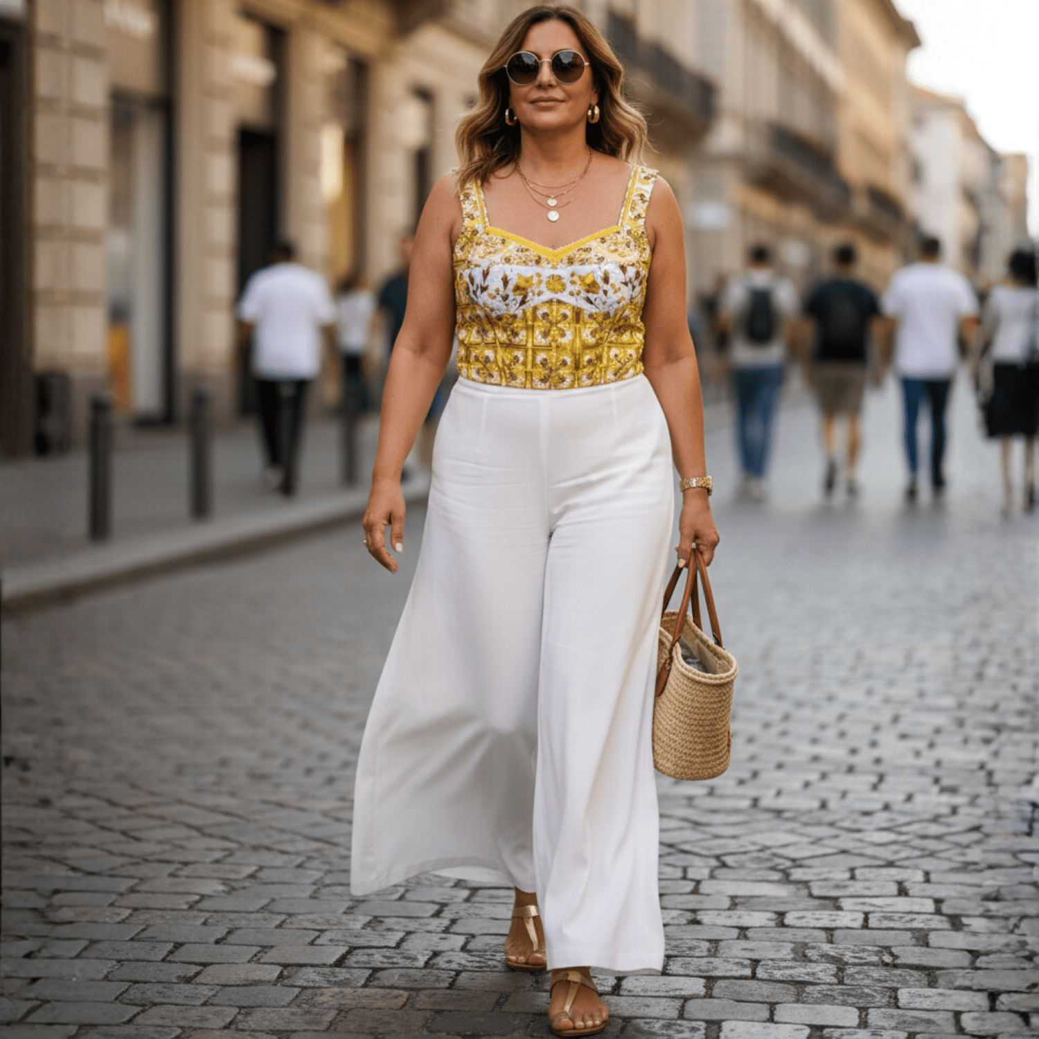 Yellow Porcelain Majolica Tiles print 100% cotton top - Dress By Vicky
