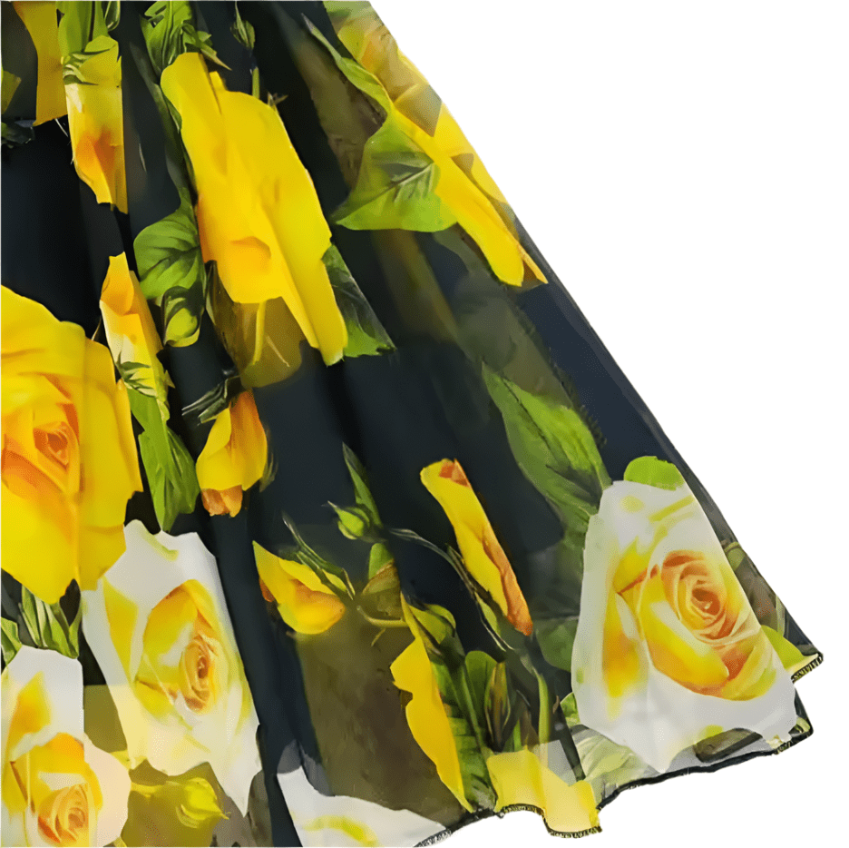 Yellow roses floral luxury chiffon kids dress with puff sleeves - Dress By Vicky
