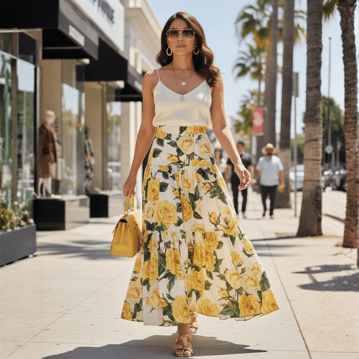Yellow Roses print layered 100% cotton maxi skirt - Dress By Vicky