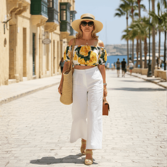 Yellow Roses print off shoulders cotton top - Dress By Vicky