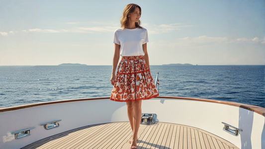 orange majolica cotton full skirt for summer travels and mediterranean cruises