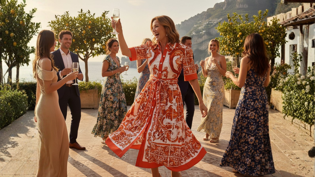 orange majolica midi shirt dress for destination weddings and travels