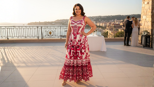 red majolica maxi dress for destination wedding