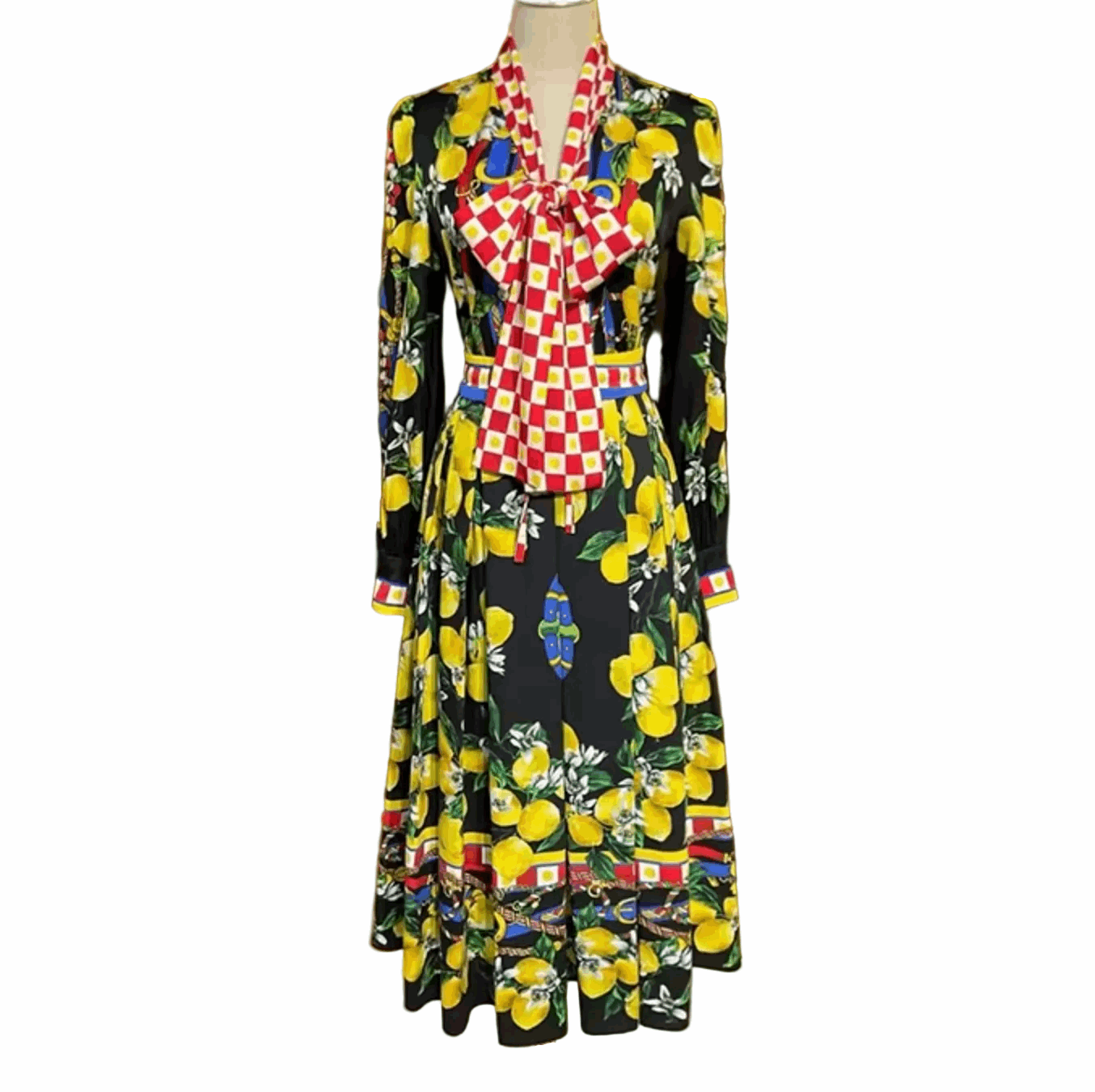 Sicilian Lemons Pure Silk Blouse with Bow - Dress By Vicky