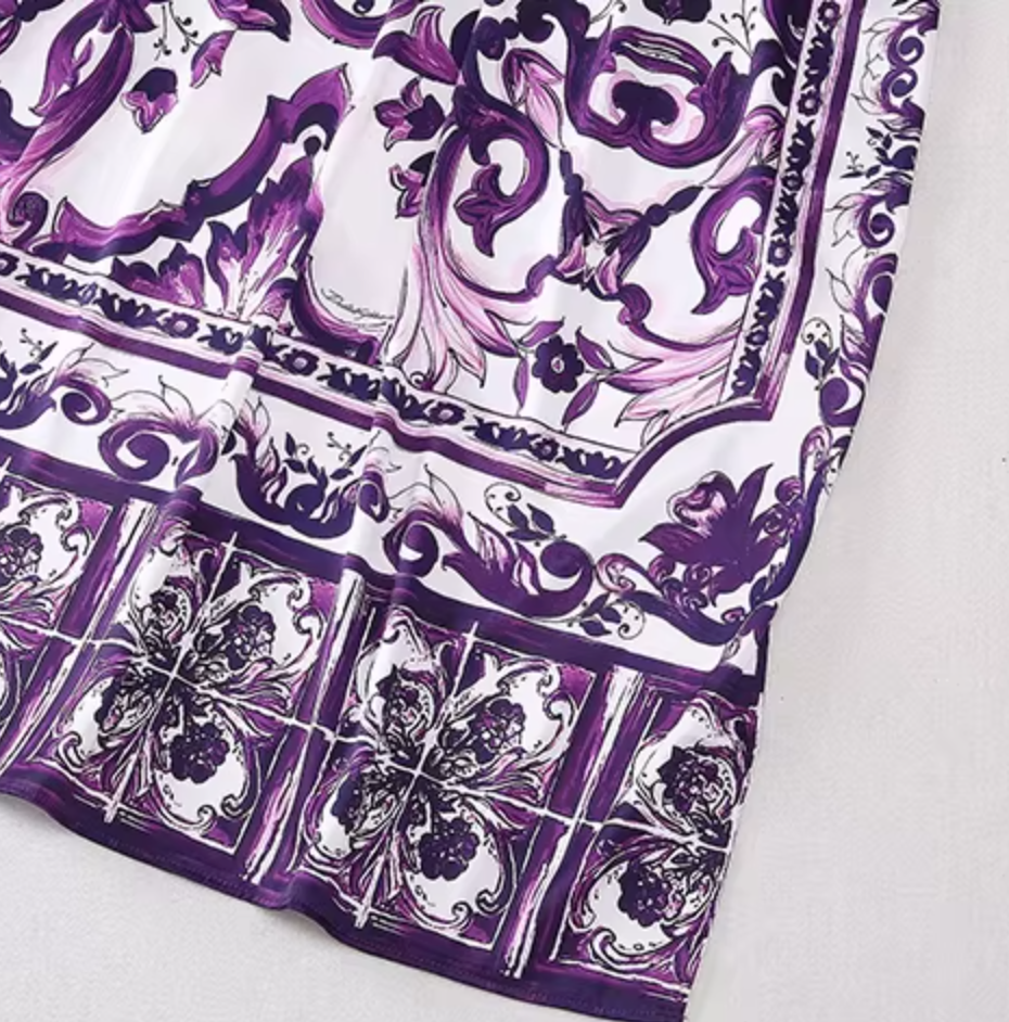 Purple Majolica Porcelain print maxi Kaftan dress