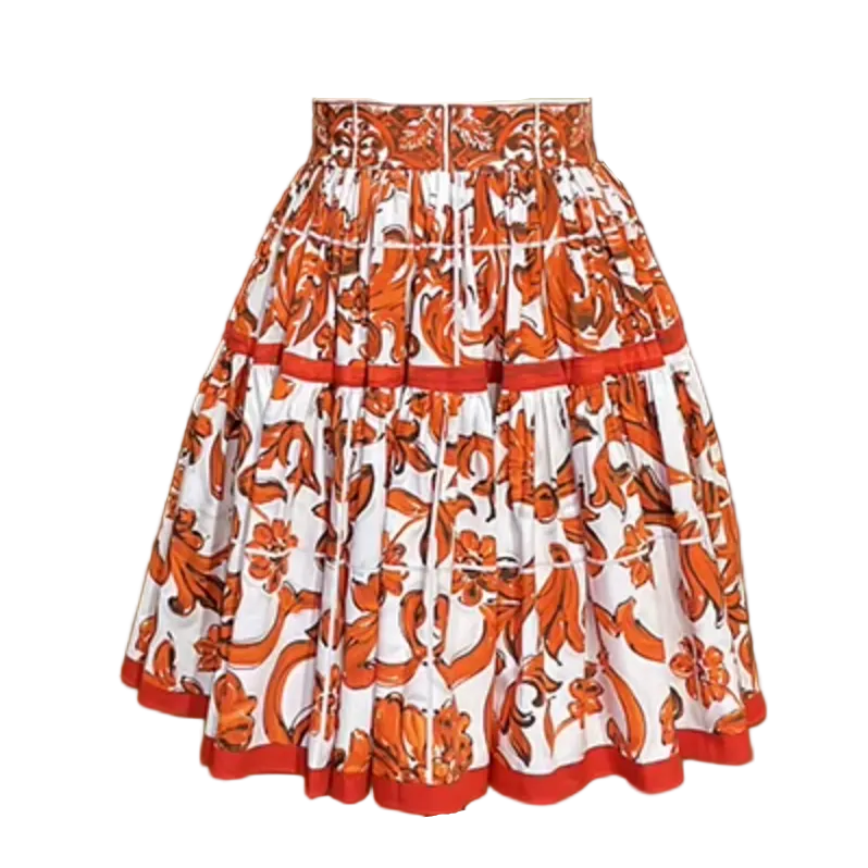 Orange Majolica Cotton Skirt