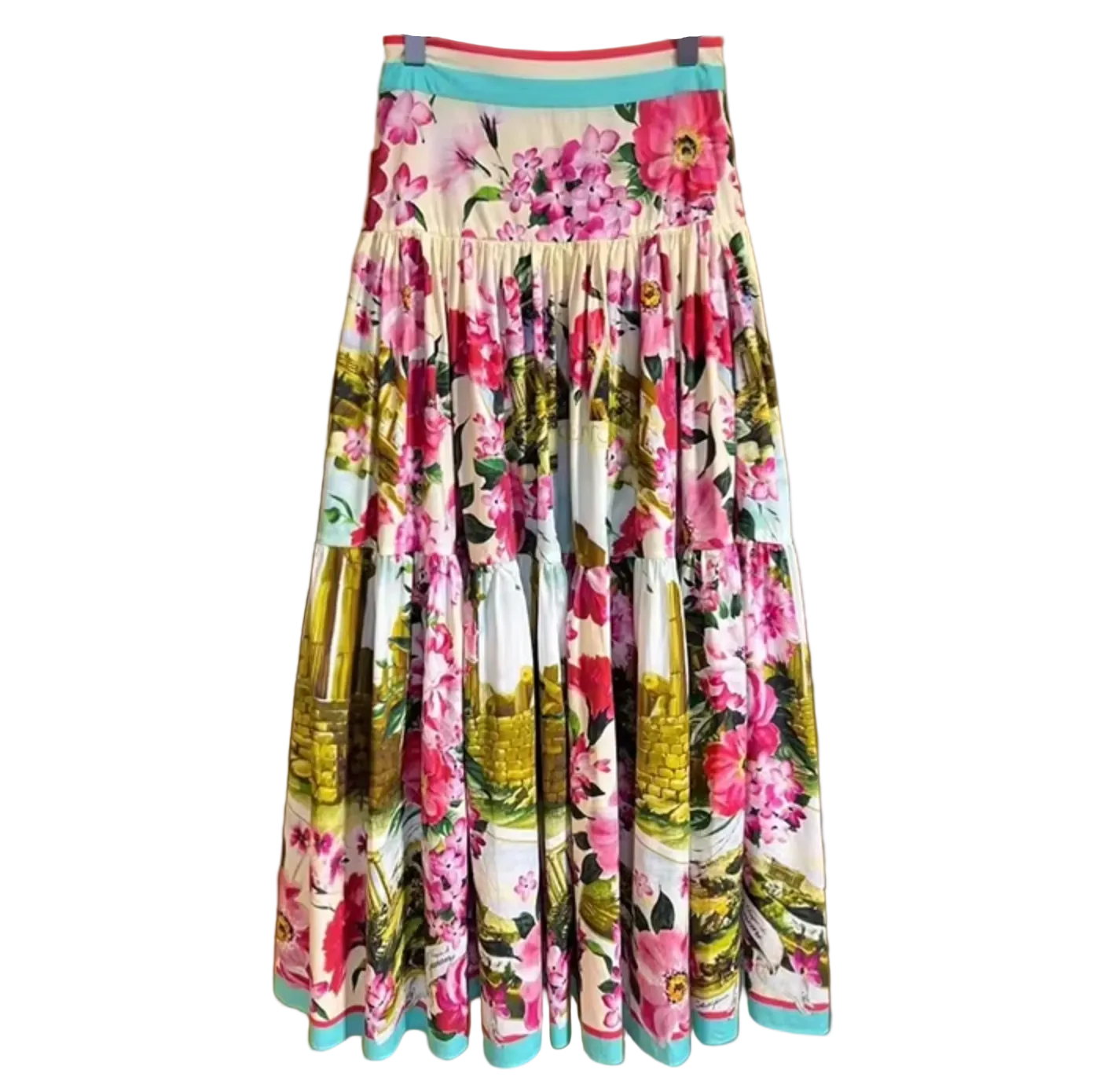 Floral Maxi Cotton Skirt with Ancient Sicily Print
