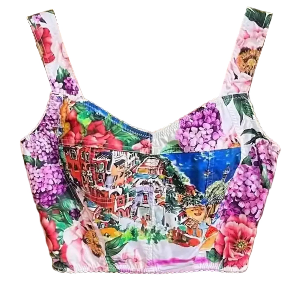 Floral Positano Print Cotton Bustier Top