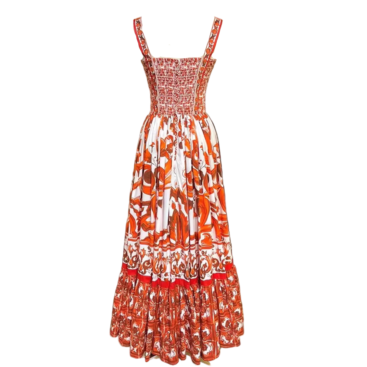 Orange Majolica Print Maxi Cotton Dress