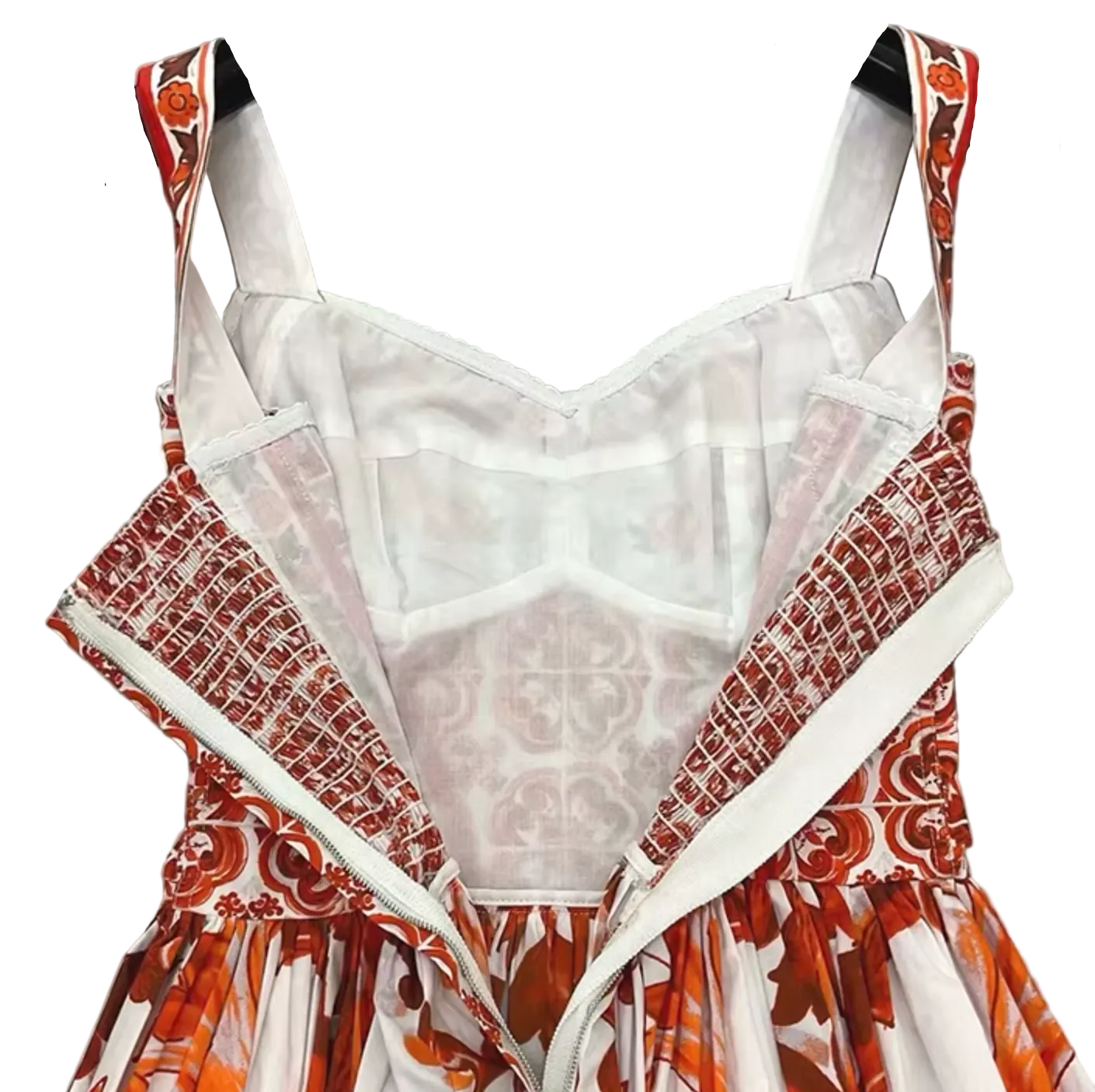Orange Majolica Print Maxi Cotton Dress