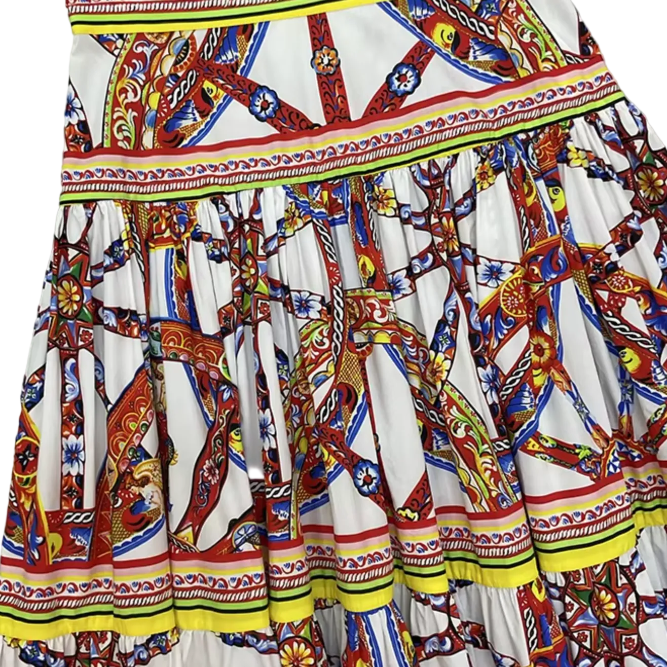 Sicilian Carretto Print White Maxi Cotton Skirt