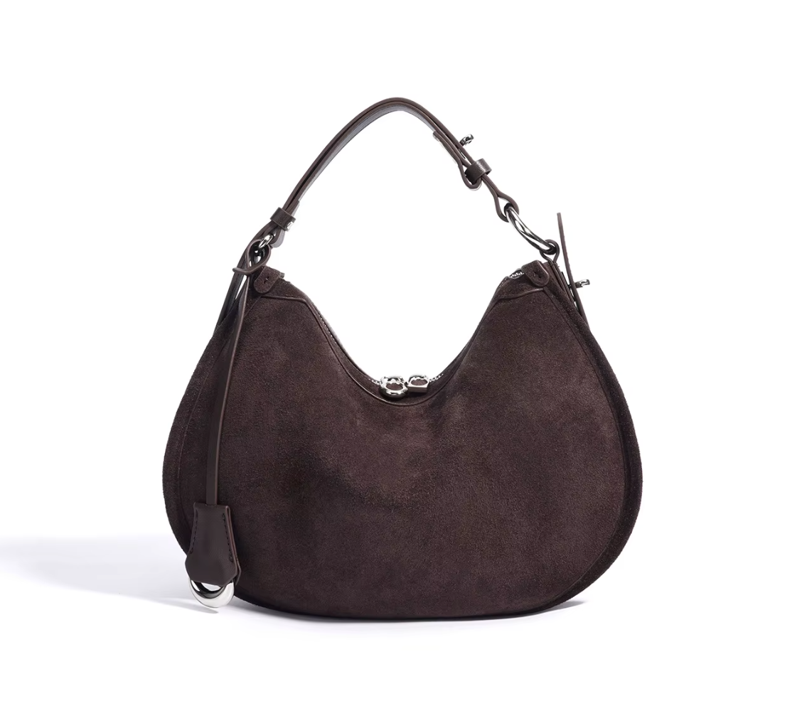 Suede & Leather Crescent Bag