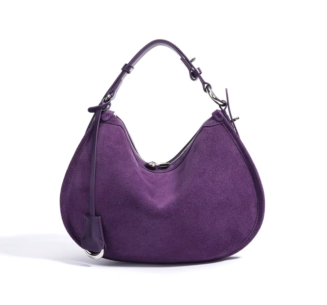 Suede & Leather Crescent Bag