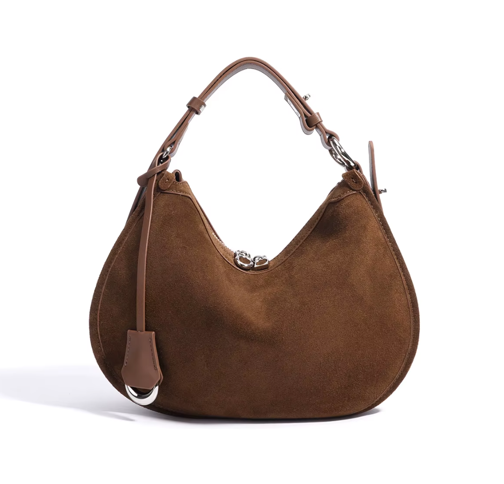 Suede & Leather Crescent Bag