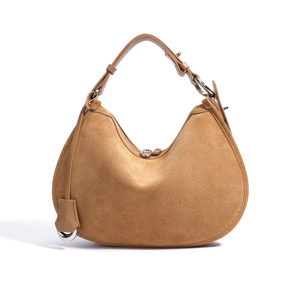 Suede & Leather Crescent Bag