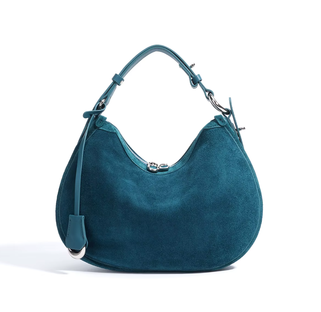 Suede & Leather Crescent Bag