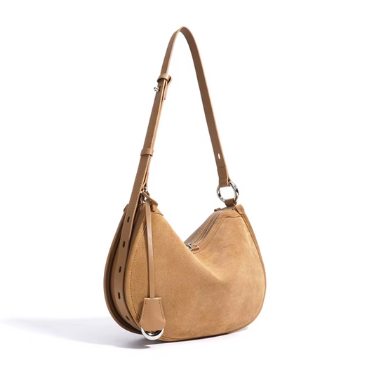 Suede & Leather Crescent Bag