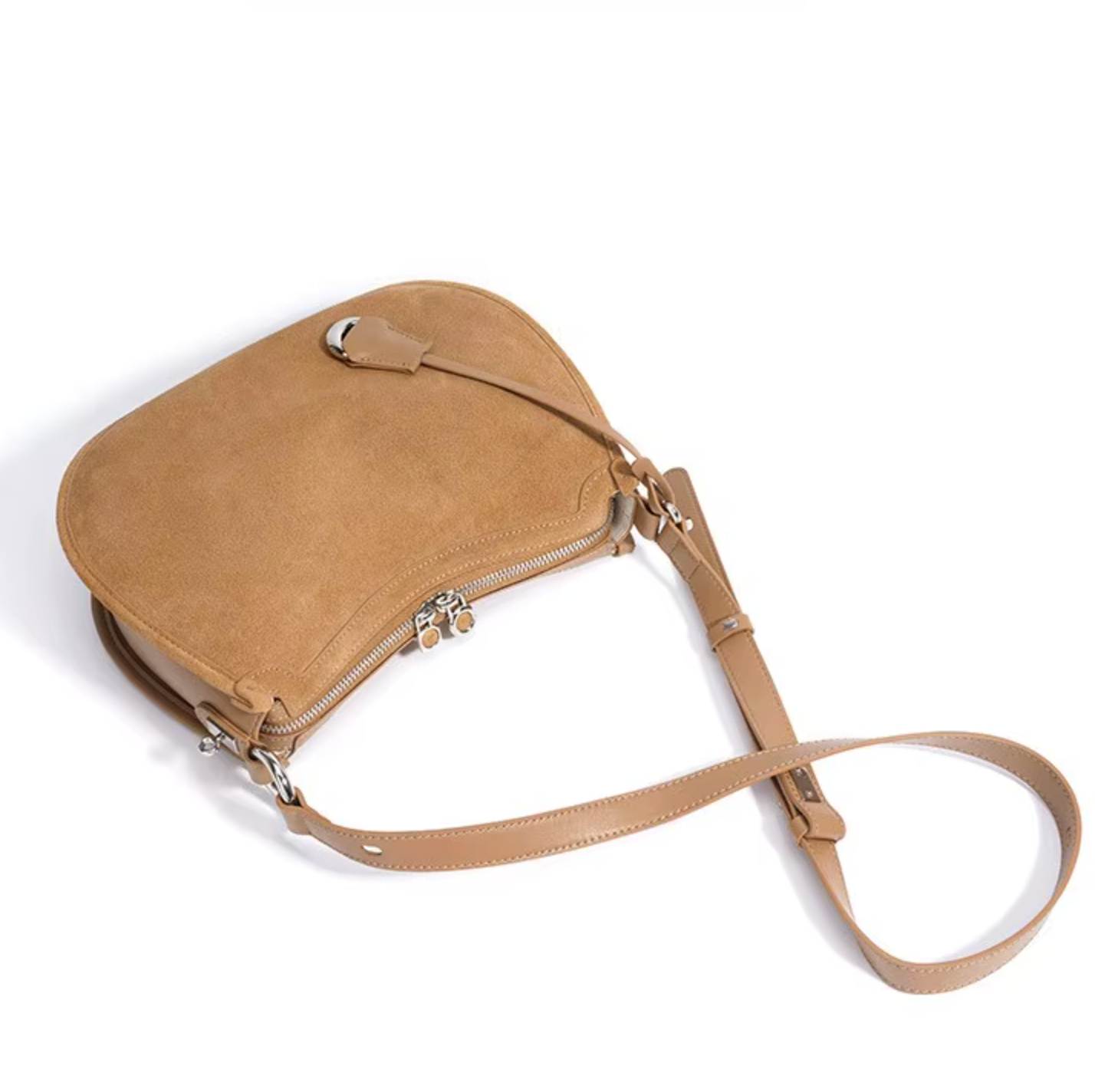 Suede & Leather Crescent Bag
