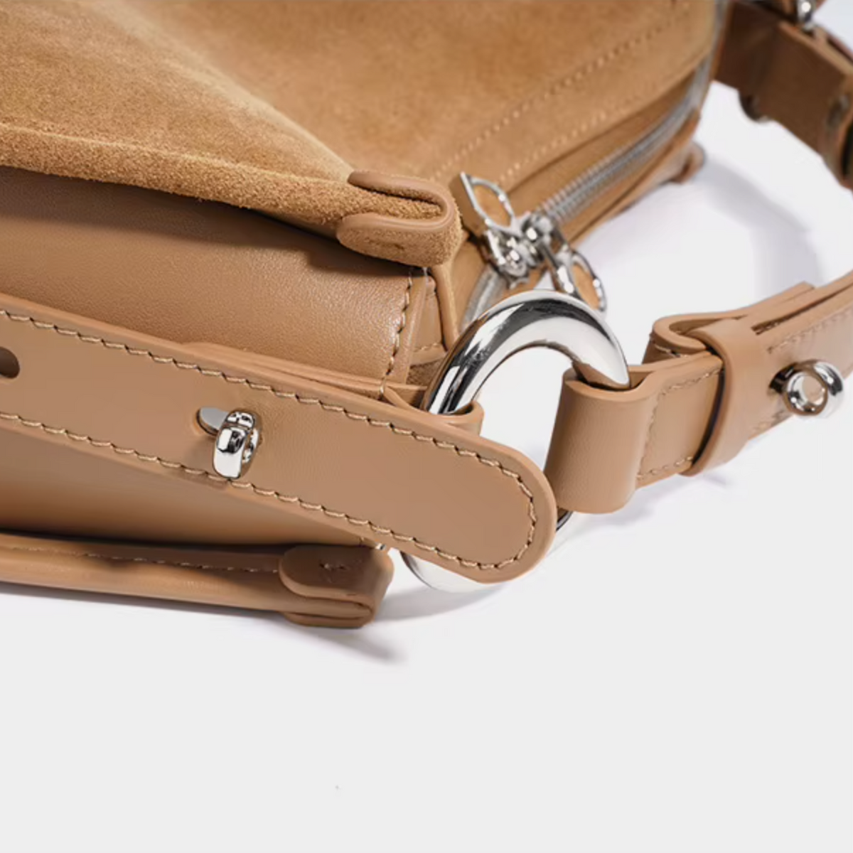 Suede & Leather Crescent Bag