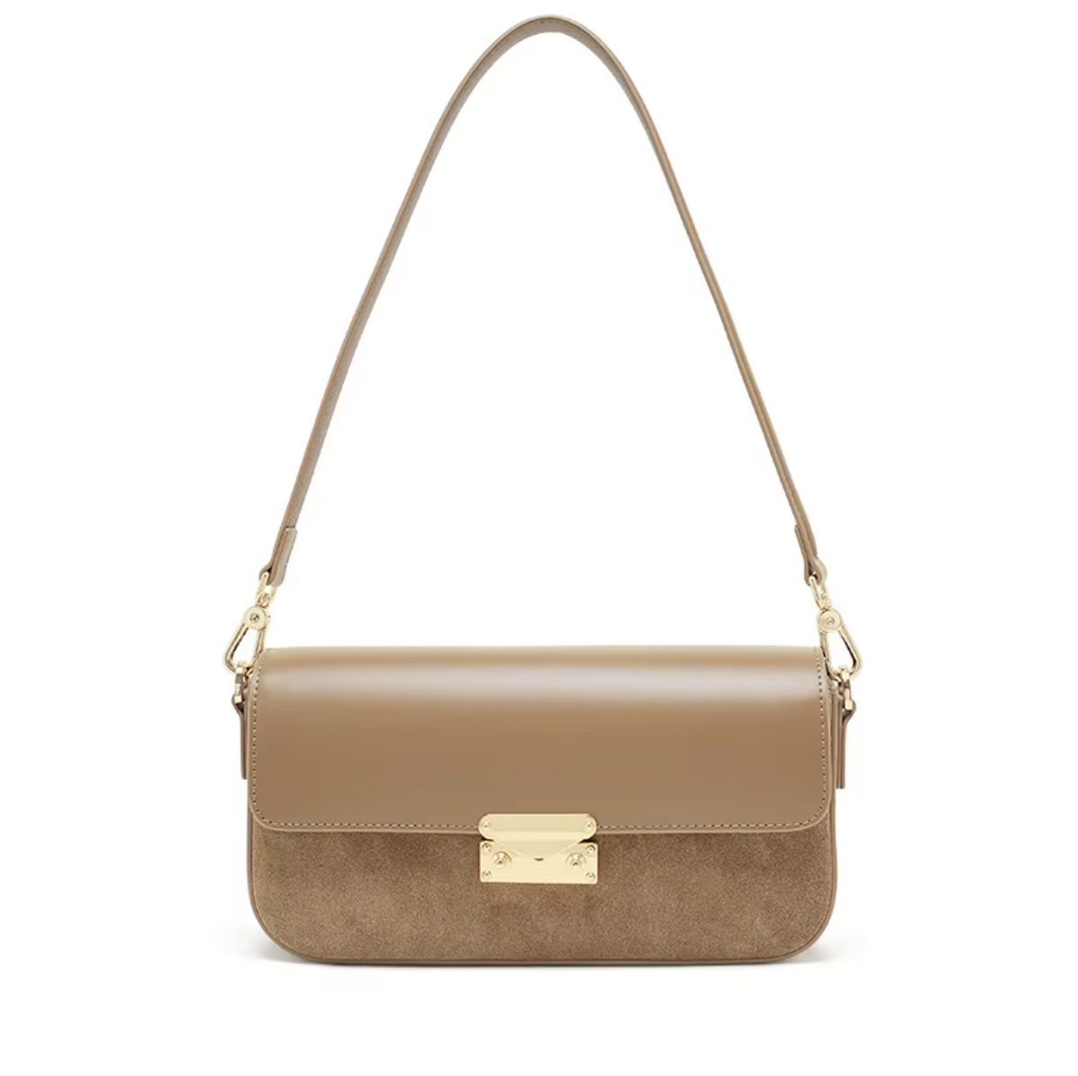 Suede & Leather Baguette Bag with Crossbody Strap