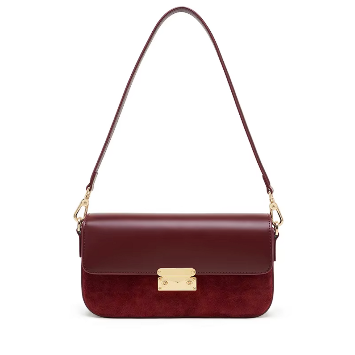 Suede & Leather Baguette Bag with Crossbody Strap