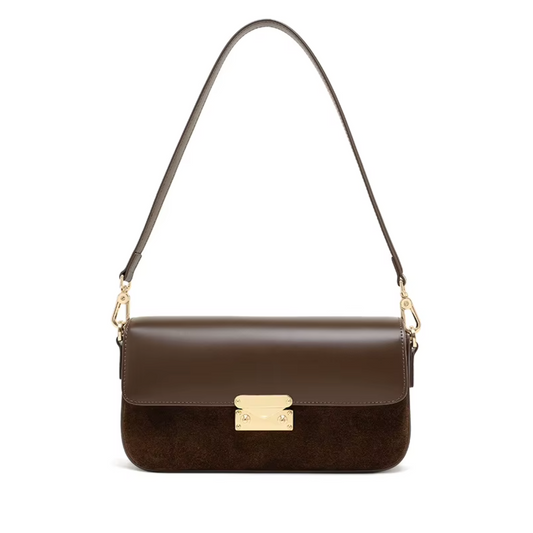 Suede & Leather Baguette Bag with Crossbody Strap