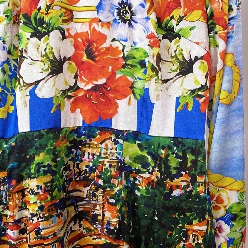 28 Handmade Italian Portofino print long sleeve silk dress, Porcelain Sicilian Dress, Mosaic Dress, Italian Summer Dress, Dolce Vita - Dress By Vicky