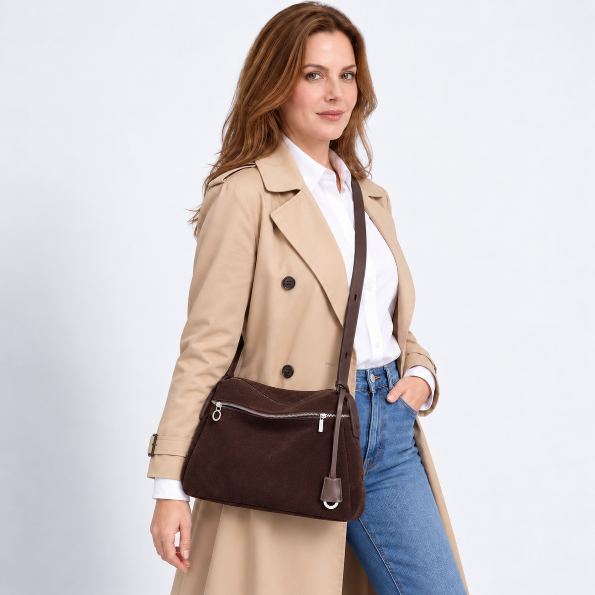 3-Way Suede Top Handle, Shoulder & Crossbody Bag