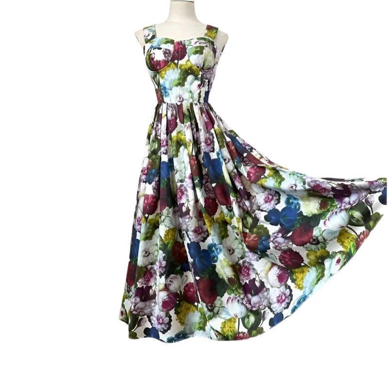 47 Handmade Italian designer Georgina print push up cotton dress, runway dress, summer dress, floral dress, dolce vita dress, Sicily dress - Dress By Vicky