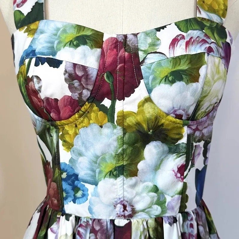 47 Handmade Italian designer Georgina print push up cotton dress, runway dress, summer dress, floral dress, dolce vita dress, Sicily dress - Dress By Vicky