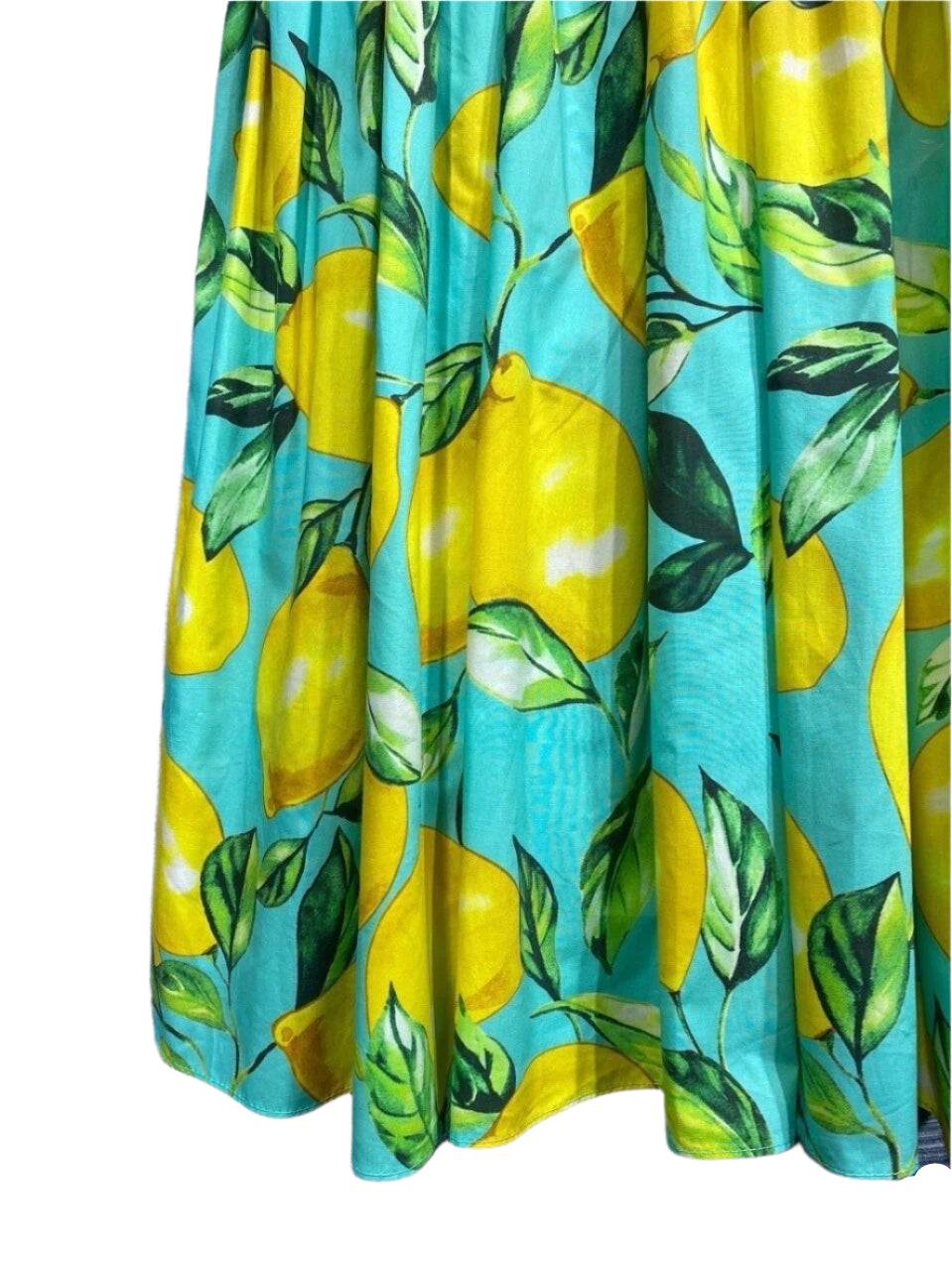 58 Handmade Italian designer Sicily Lemons print sleeveless cotton dress, blue, dolce dress, sundress - Dress By Vicky