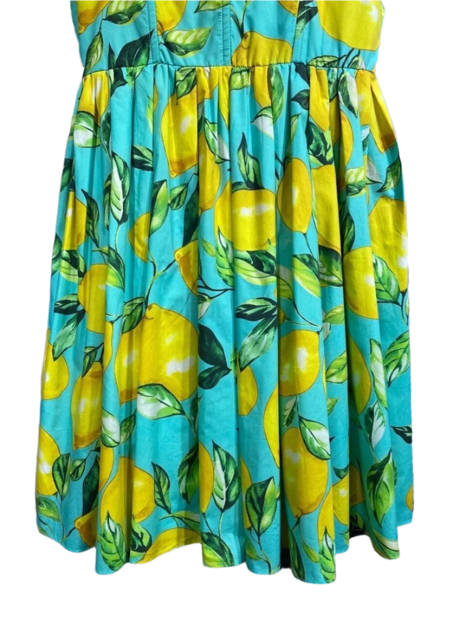 OUTLET: Luxury Blue Sicily Lemons print push up 100% cotton dress, SIZE XS - XS OUTLET: Luxury Blue Sicily Lemons print push up 100% cotton dress, SIZE XS - XS