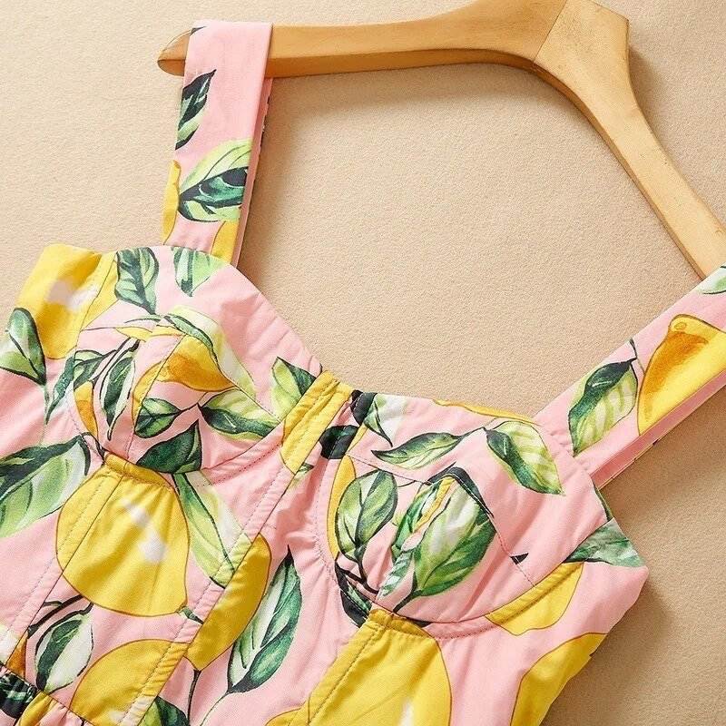 75 Handmade Italian designer Sicily Lemons print sleeveless cotton dress, pink, dolce dress, sundress - Dress By Vicky