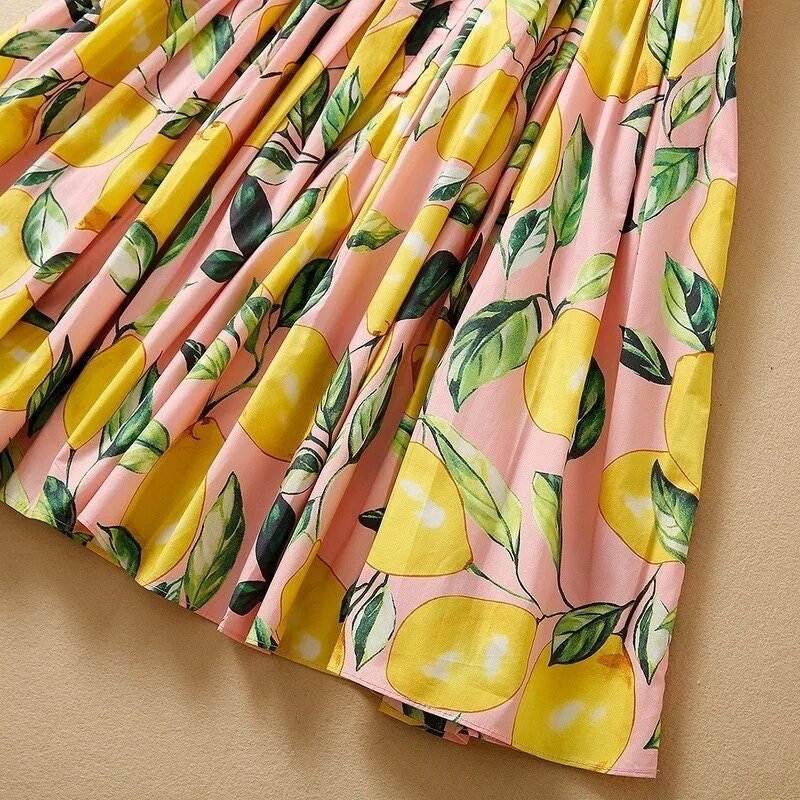 75 Handmade Italian designer Sicily Lemons print sleeveless cotton dress, pink, dolce dress, sundress - Dress By Vicky
