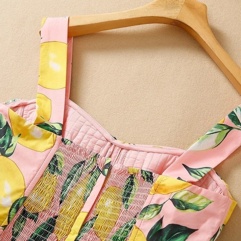 75 Handmade Italian designer Sicily Lemons print sleeveless cotton dress, pink, dolce dress, sundress - Dress By Vicky
