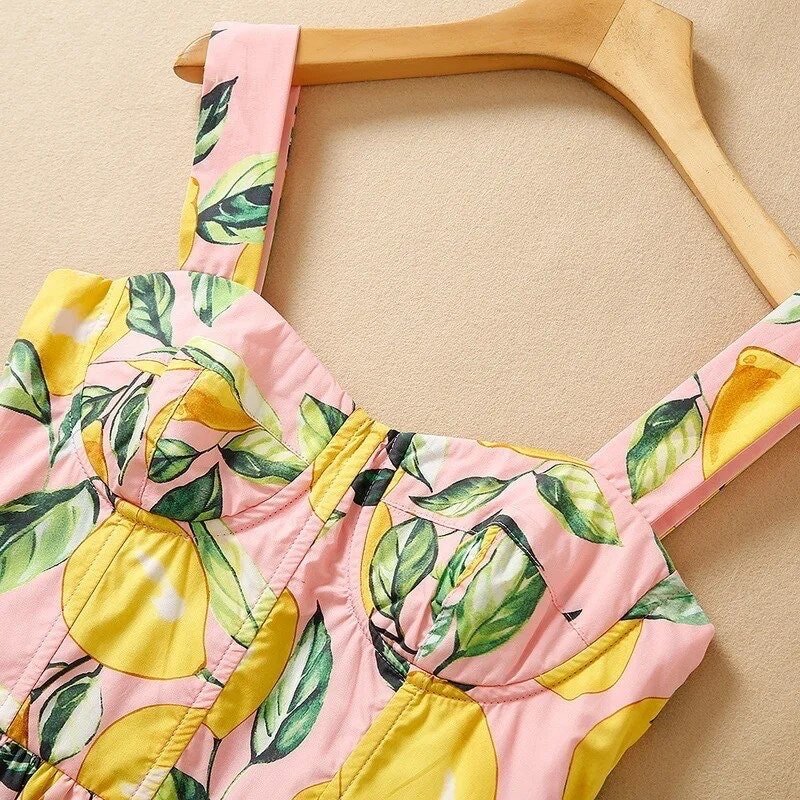 75 Handmade Italian designer Sicily Lemons print sleeveless cotton dress, pink, dolce dress, sundress - Dress By Vicky