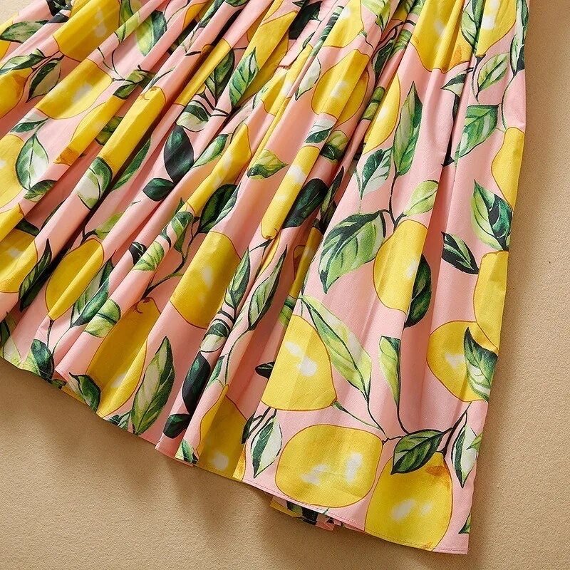 75 Handmade Italian designer Sicily Lemons print sleeveless cotton dress, pink, dolce dress, sundress - Dress By Vicky
