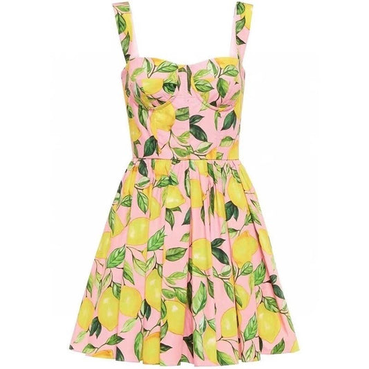 75 Handmade Italian designer Sicily Lemons print sleeveless cotton dress, pink, dolce dress, sundress - Dress By Vicky