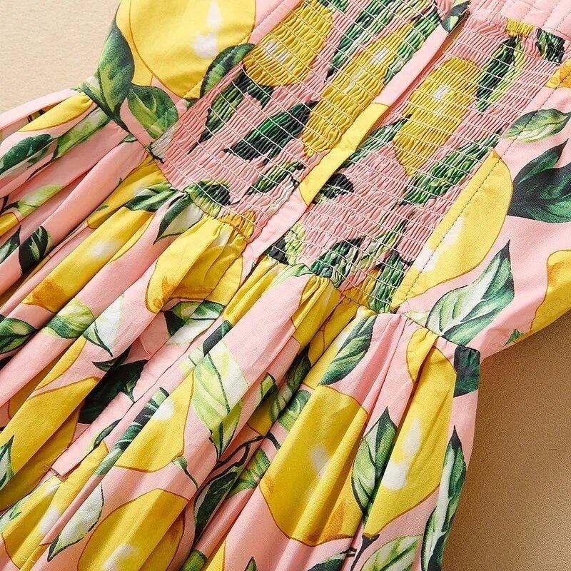 75 Handmade Italian designer Sicily Lemons print sleeveless cotton dress, pink, dolce dress, sundress - Dress By Vicky