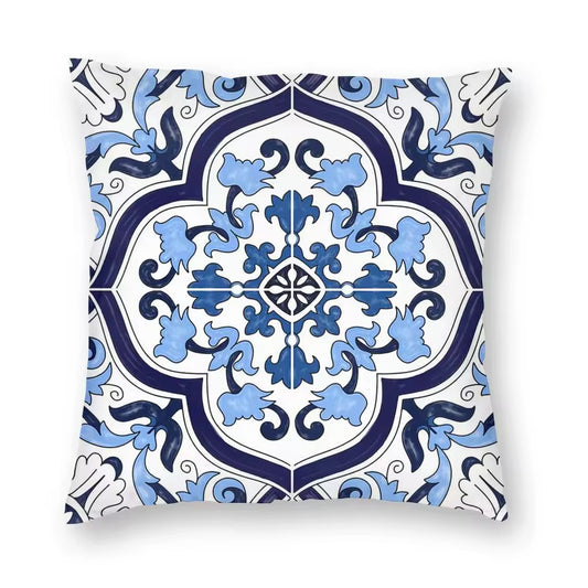 Porcelain majolica blue & navy cushion pillowcase