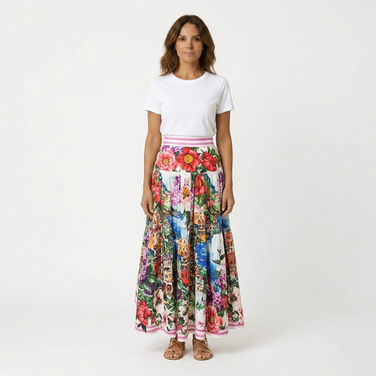 Floral Positano Print Maxi Cotton Skirt