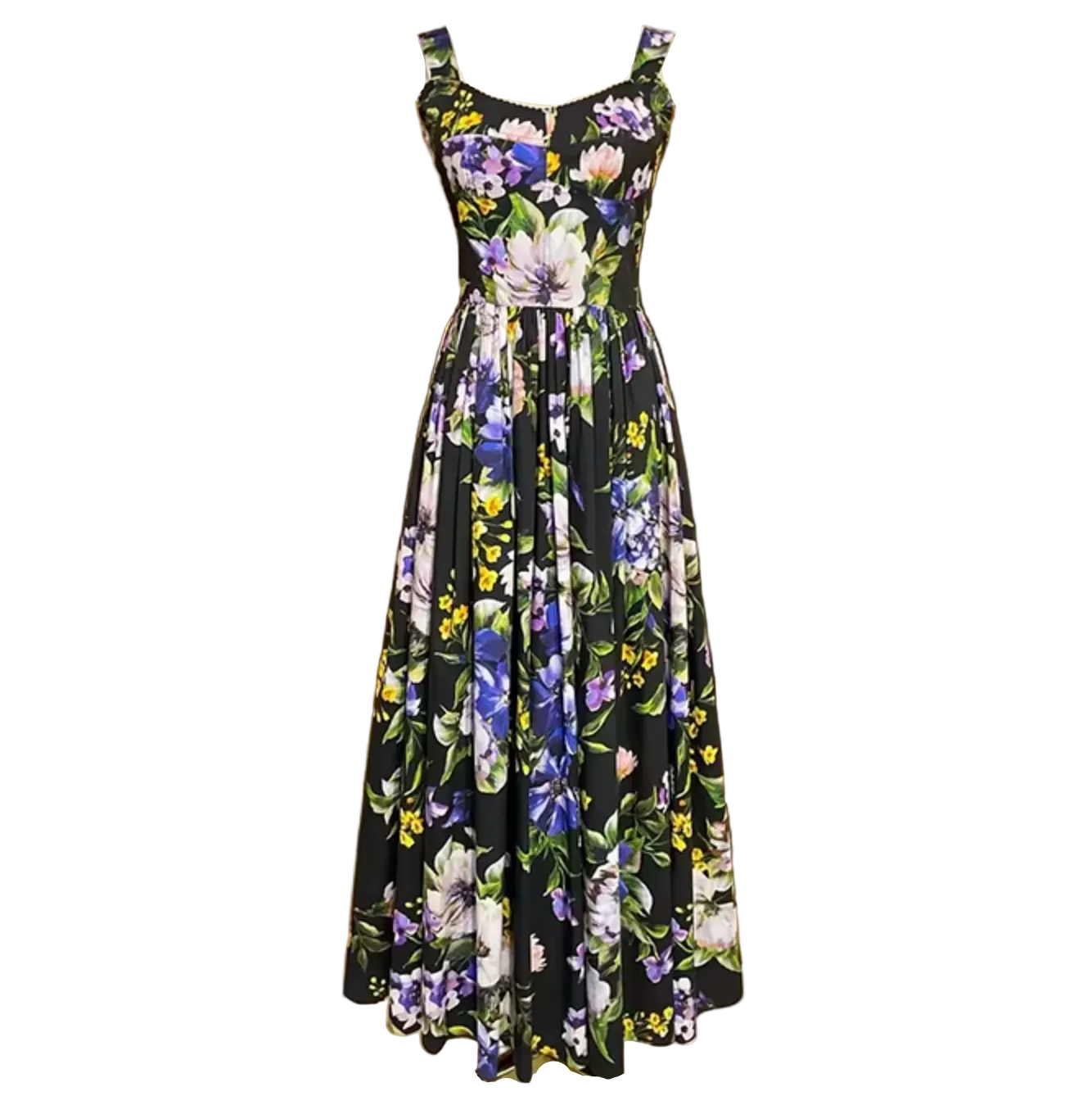 Italian Summer Black Floral Cotton Bustier Maxi Dress for summer events