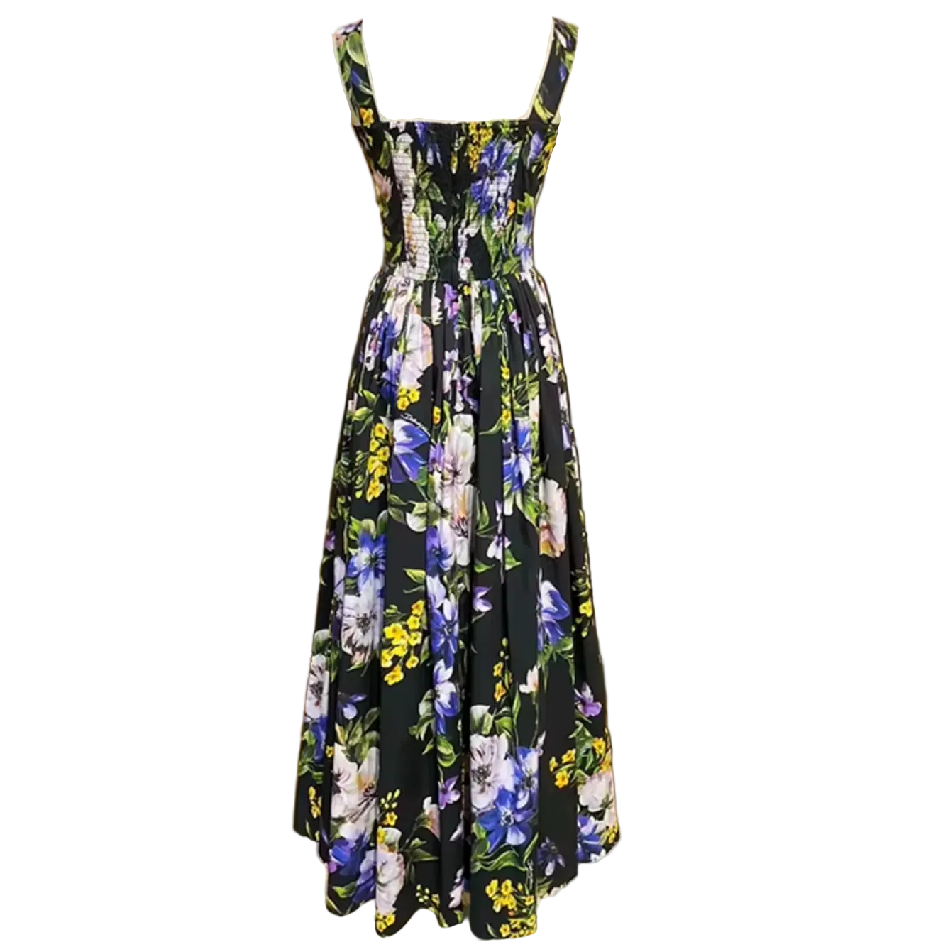 Italian Summer Black Floral Cotton Bustier Maxi Dress for summer events