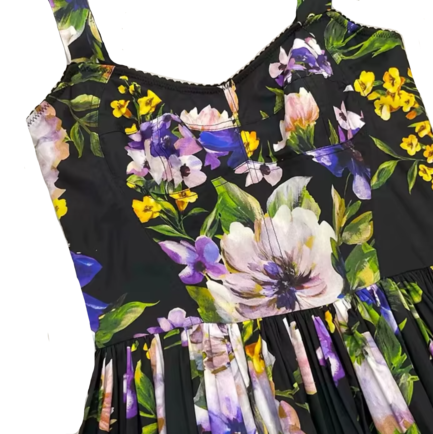 Italian Summer Black Floral Cotton Bustier Maxi Dress for summer events